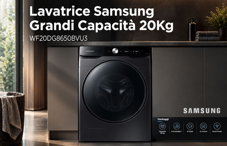 Lavatrice Samsung 20 kg WF20DG8650BVU3: grande capacità e tecnologia AI
